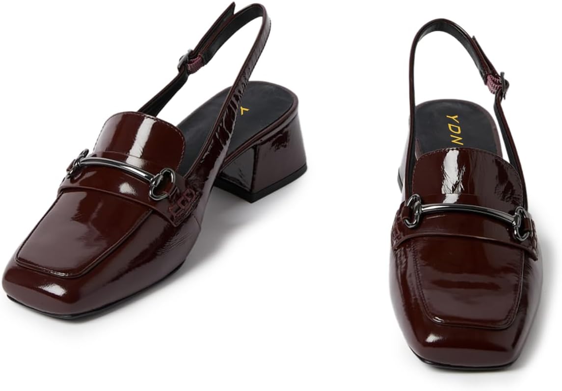 YDN Womens Fashion Closed Square Toe Loafers Pumps Strap Buckle Low Block Heels Slingback Shoes for Shopping Party Work Size 4-16 US