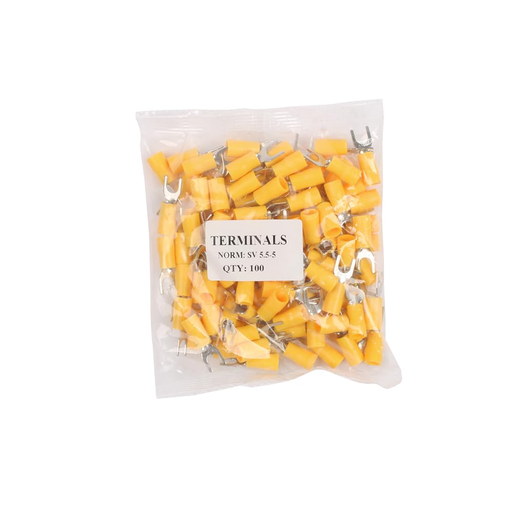 Wiring Connecting Terminals - 500PCS/Pack Yellow Fork Furcate Pre-Insulating Terminal Type Cold Pressed terminals Cable Connector Wire Connector SV5.5-5