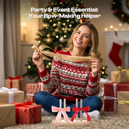 Karsspor Bow Making Tool for Wreaths, Wooden Ribbon Bows Maker for Creating Gift Bows, Corsages, Bow Making Supplies for Party Decoration, Various Crafts(Double-Sided)