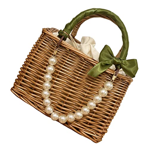 Sac paille tissé pour plage sac de plage perles ruban