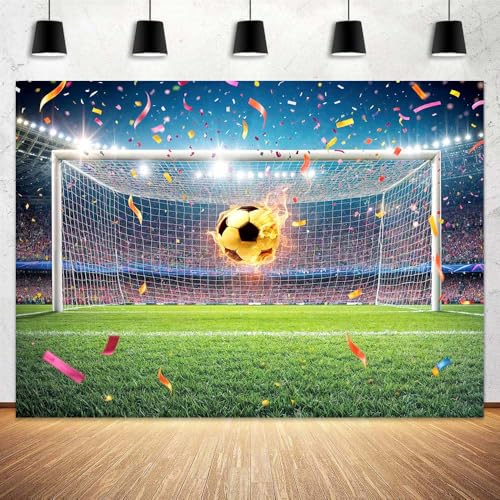 10X8ft Soccer Backdrop Banner Green Football Field Theme Wall Decor Soccer Party Supplies for Boys Men Adults Birthday Party Stadium-Style Football Match Photo Background
