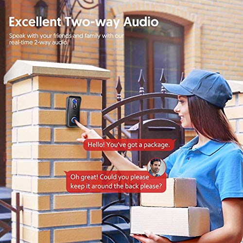 Victure WiFi Video Doorbell Camera with Chime 1080P Wireless Home Security Camera Doorbell Battery Powered with 2-Way Audio, Motion Detection, Night Vision, Wide Angle, Local and Cloud Storage