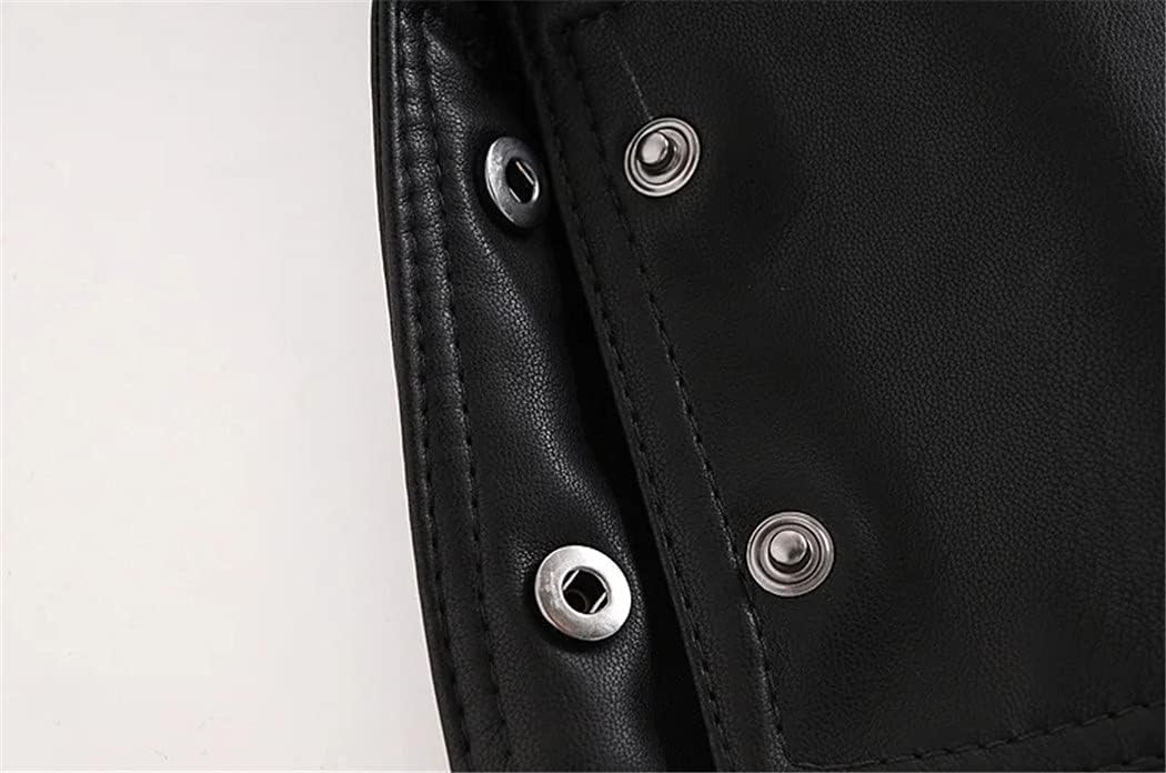 Women Black Elegant Classic Faux Leather Jacket Coat with Belt Long Sleeve Loose Oversize Retro Coat