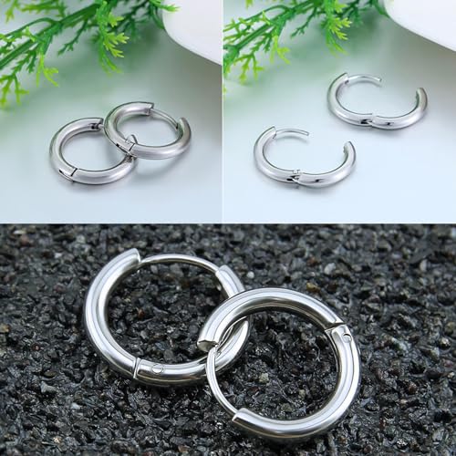 Image of 316L Surgical Stainless Steel Huggie Hoop Earrings 6mm 8mm 10mm 11mm 12mm 14mm Hypoallergenic Earrings Hoop Cartilage Helix Lobes Hinged Sleeper Earrings For Men Women
