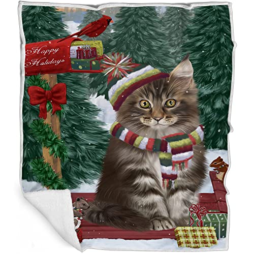 Doggie of the Day Maine Coon Cat Blanket - Merry Christmas Woodland Sled - Super Soft & Warm Pet Theme for Sofa or Bed, Warm Fleece, Sherpa or Woven Material, BLNKT51121 (30x40 Fleece)