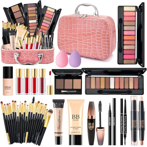 Kit Maquillaje Mujer Profesional Completo, Set de Maquillaje Adolescente Chica con Bolsa Maquillaje Viaje, Estuche Maquillaje Regalo con Paleta Sombras Ojos BB Cream Rímel Gloss Labios Base Maquillaje