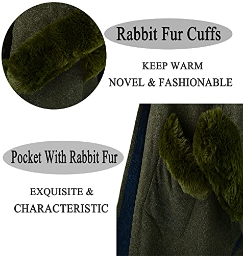 Image of Women Poncho with Pocket Warm Cashmere Cardigan Cape with Rabbit Fur