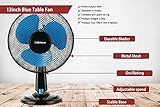 Belaco 12inch Blue Table Fan Desk Fan with 3 Speed Oscillating cooling fan Stand Fan floor fan Low Noise Strong Resistant Base high protective mesh grill home office (Black & Blue) - Image 6