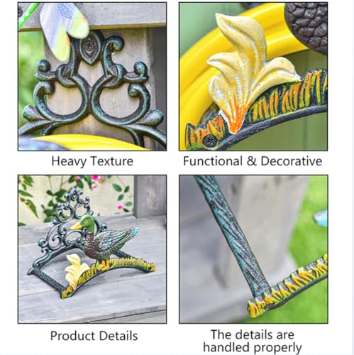 Soporte de manguera de pared, estante decorativo de metal resistente para organizar mangueras de jardín al aire libre