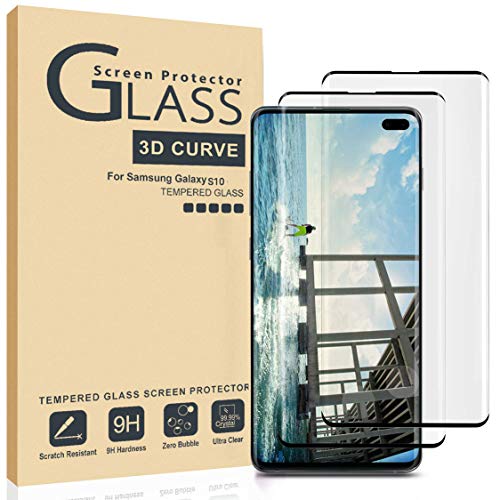 AILIBOTE Glass Screen Protector for Samsung Galaxy S10,[2 Pack] 3D Curved Tempered Glass, Dot Matrix with Easy Installation Tray, Case Friendly(Black.)