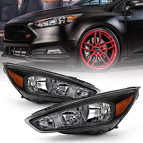 ACANII - For 2015-2018 Ford Focus Black Housing w o Facotry LED DRL Halogen Headlights Headlamps Assembly Left+Right