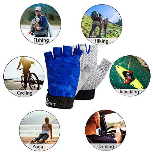 Drasry Uv Fishing Gloves Fingerless Sun Protection Men Women Upf50+Spf For Fishing Kayaking Paddling Hiking Sailing Rowing Driving Canoeing Glove (Blue, S) #TOP5