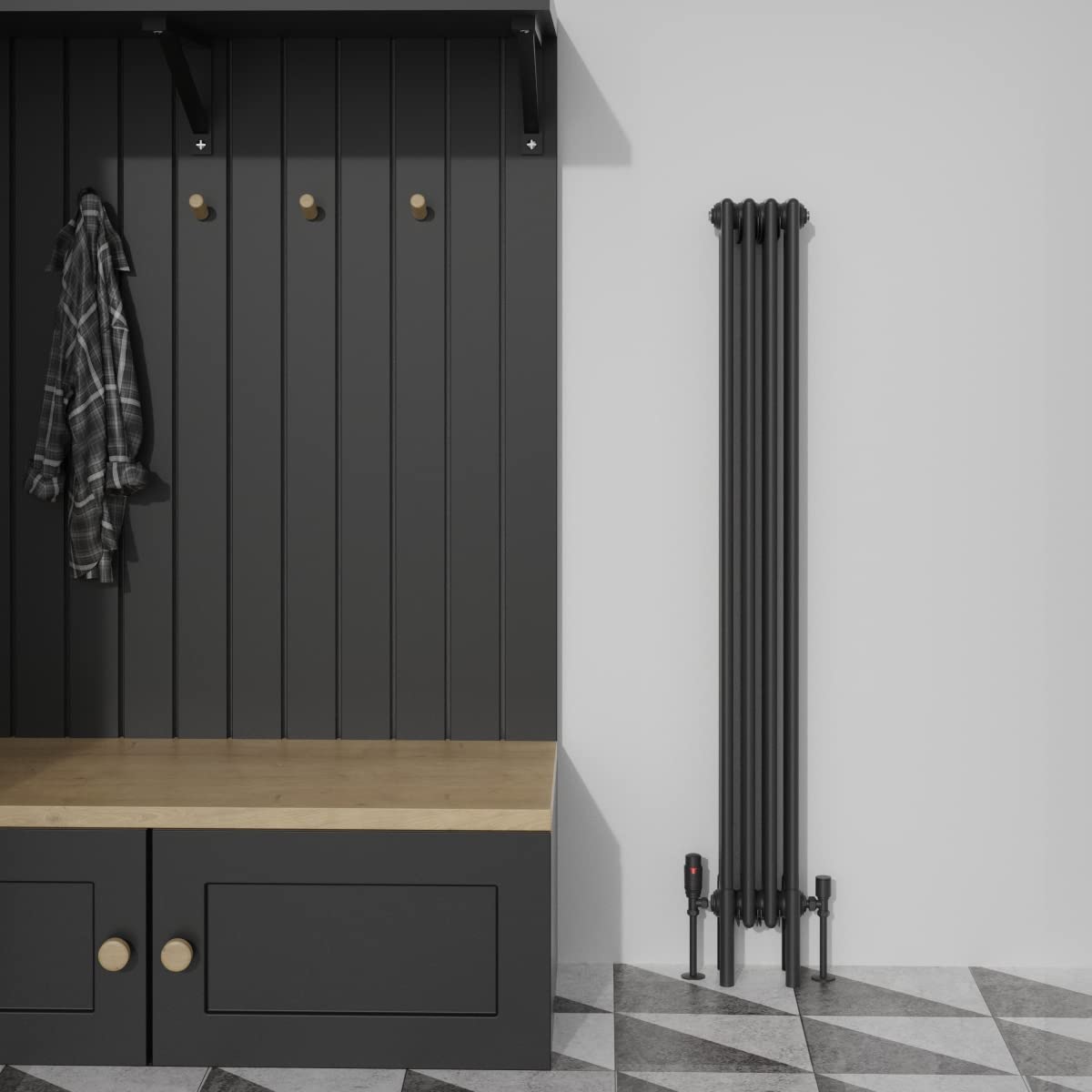 Warmehaus Traditional Cast Iron Style Black Quadruple Column Vertical Tall Radiator 1500x200mm Perfect for Bathrooms, Kitchen, Living Room