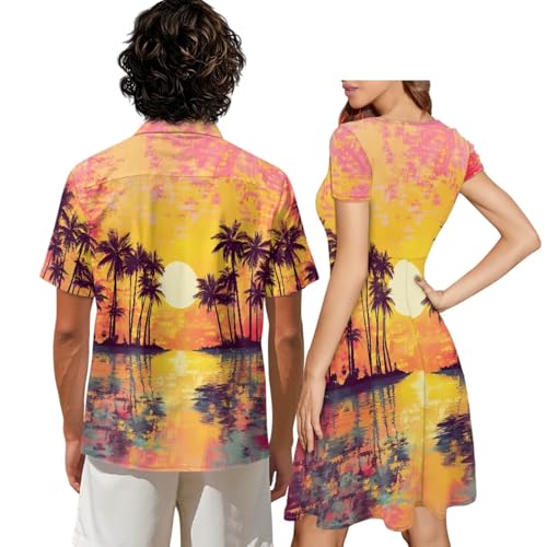 Image of AFPANQZ Couple Matching Outfit Casual Men's Button Down Shirt or Short Sleeve Summer Sundresses Dresses for Women 2026