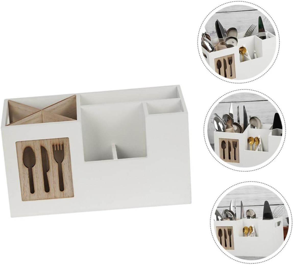 Wood Utensil Holder Kitchen Cutlery Storage Organizer Uncovered Wooden Rack for Dining Table Spoon and Chopsticks Storage for Home Kitchen Organization