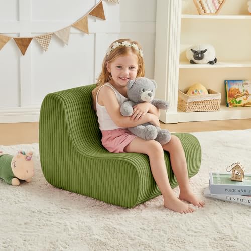 Image of DAICO Kids Bean Bag Chair Green, Ultra-Soft Toddler Bean Bag Sofa with Handle, Small Toddler Comfy Reading Lounger Foam Chairs for Playroom or Bedroom - Birthday Gift for Boys and Girls, Washable