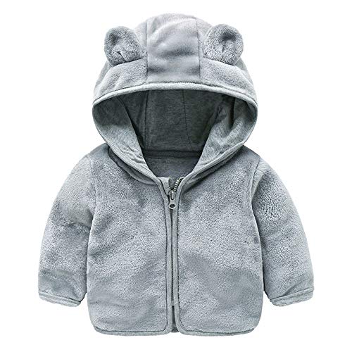 Abrigo NiñOs 6 Meses - 4 AñOs Abrigo De Felpa con Capucha Y Oreja De Color Liso De Manga Larga para NiñOs Chaqueta Bebé Unisex Trajes Ropa De Calle Acolchado Chaquetas Cremallera Coralino Calientes