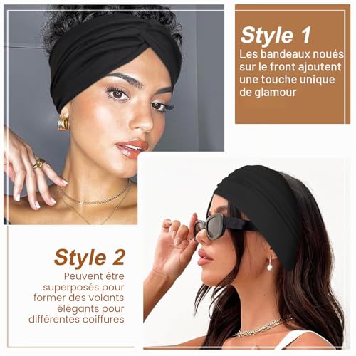 Blooms Bandeau Cheveux Femme, Bandeau Large Serre Tete Femme Élastique Headband Yoga Sport Bandana Multicolore Accessoire Cheveux 4 Pièces – vue 4