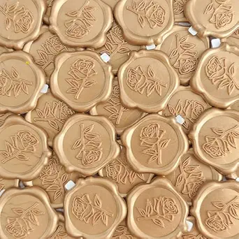 Wax Seal Stickers - 3D Rose Wedding Invitation Envelope Botanical Seal Stickers, 50 Pcs Self- Adhesive Light Gold Stickers, Perfect for Invitation, Christmas, Gift Wrapping, Wedding, Party