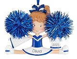 UniqXmas Personalized Cheerleader Christmas Ornament 2026 | Cheer Girl Dancer Figurine Cheerleading with Real Blue Pompom for Xmas Tree | Unique Keepsake - Custom Name & Year