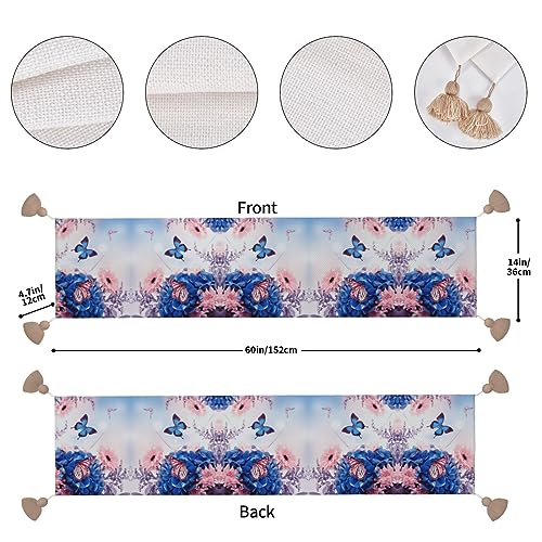 Chemin de table rustique papillon bleu et fleurs pour décoration de Noël - 3