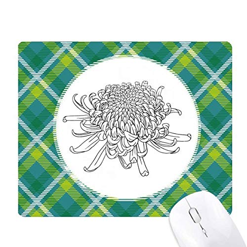 Tapis de souris fleur de chrysanthème verte motif grille pixel pour bureau