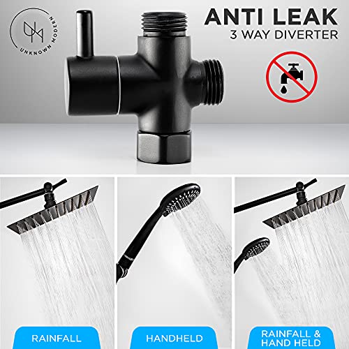 8 Inch Modern Black Rainfall Shower Head With Handheld Attachment - High Pressure - Adjustable Head - Rain Shower Head Massager - 5 Setting Spray #TOP2