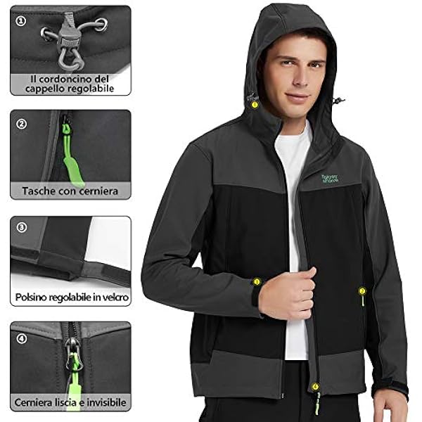 BALCONY&FALCON Giacca Softshell Uomo Impermeabile, Giacca Montagna Uomo Giacca Primavera Giubbotto Uomo Softshell Giacca da Trekking Resistente all'Acqua e Traspirantecca
