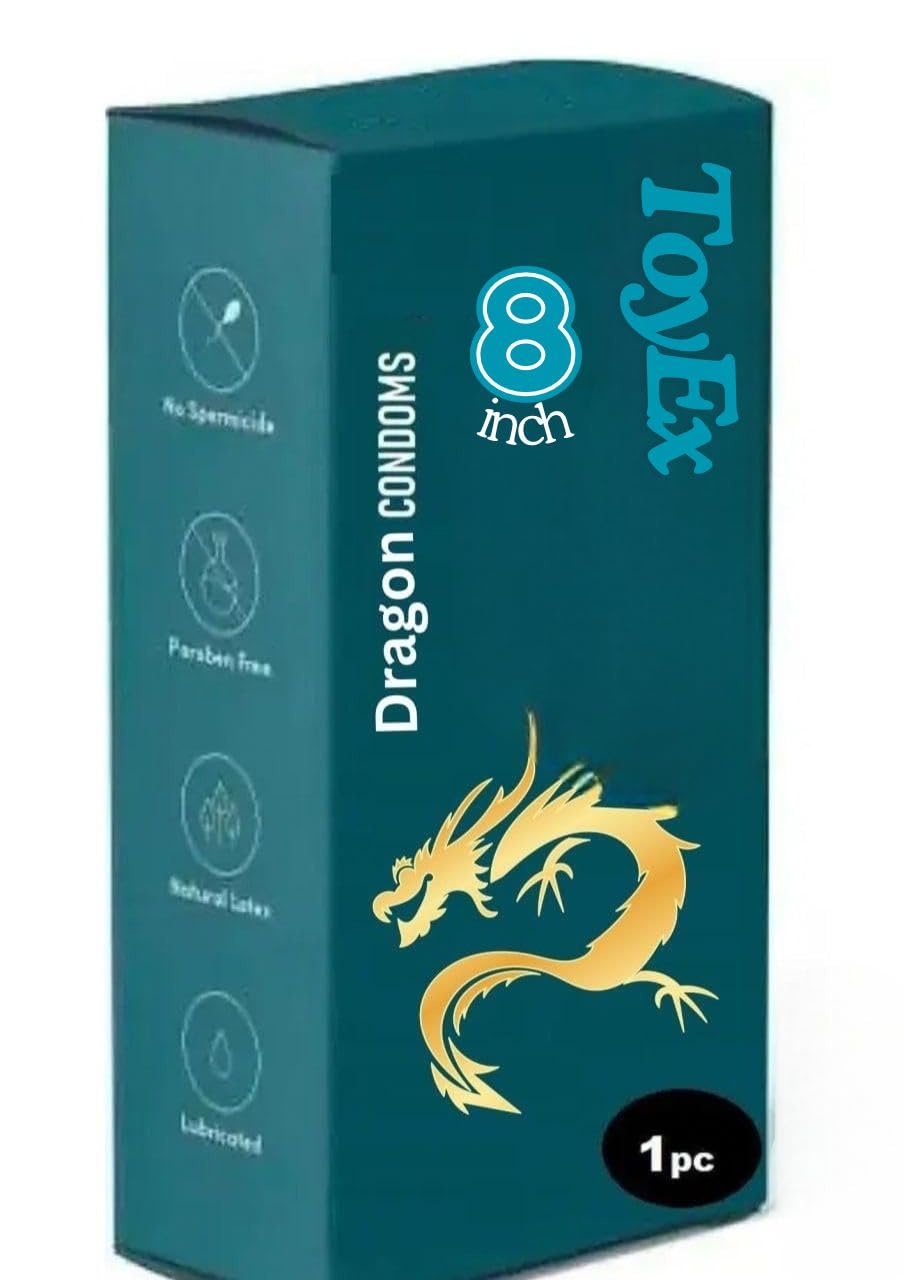 Big Extra Size Dragon 8 inch imported Condom for Man | Extra Time| long-lasting condom | FREE OIL | ultra thin premium | (PACK OF 1)