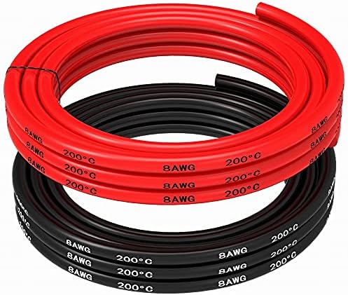 MMOBIEL Elektrokabulacja akumulatora, AWG 8, 10 mm², czerwony i czarny, 1,5 m / 5 stóp, kabel silikonowy z 1650 cynowanymi tętnicami miedzianymi