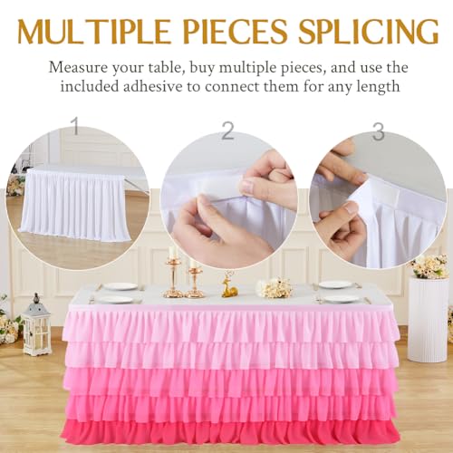 Jupe de table rose en tulle CREATCABIN nappe rectangulaire à volants polyester - 5