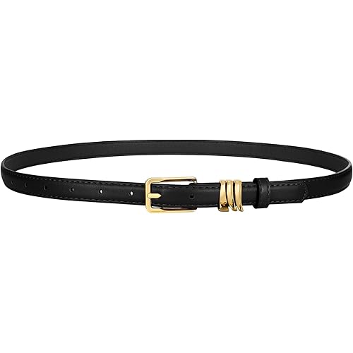 XZQTIVE Skinny Teather Belt Thin Black Belt Gold Buckle for Women