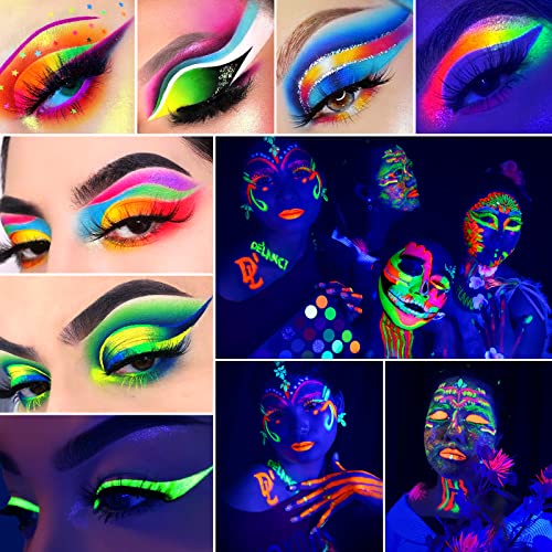 De'lanci Neon Eyeshadow Palette,Matte Shimmer Glitter Highly Pigmented Blacklight Colorful Makeup Pallet,Neon Makeup Glow In The Dark Face Paint,Waterproof Rainbow Bright Eye Shadow Halloween Makeup #TOP1