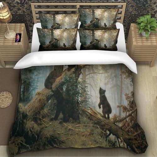 Housse de couette ours 3D microfbre 260x220 cm avec 2 taies d'oreiller