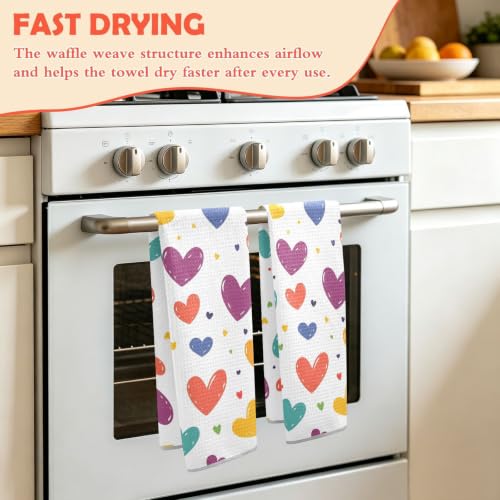 Paños de cocina absorbentes de microfibra de gofre con corazones boho 5