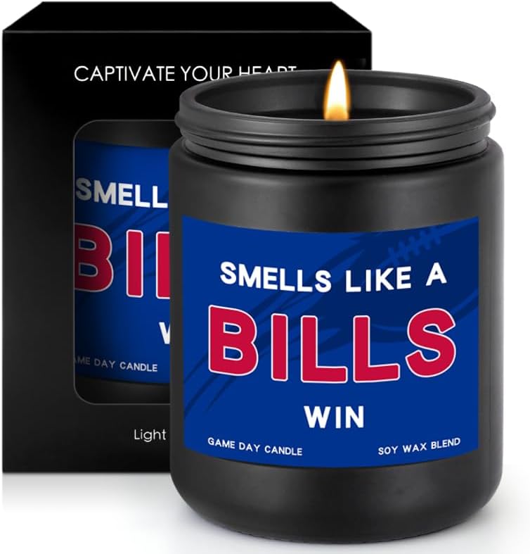 Smells Like A Bills Win Scented Candle Football Themed Merch Fan Shop Men Women Sport Stuff Gear Decor Buffalo Team Decorations Bf Boyfriend Naughty Weird Novelty Cool Special Present Funny Gift