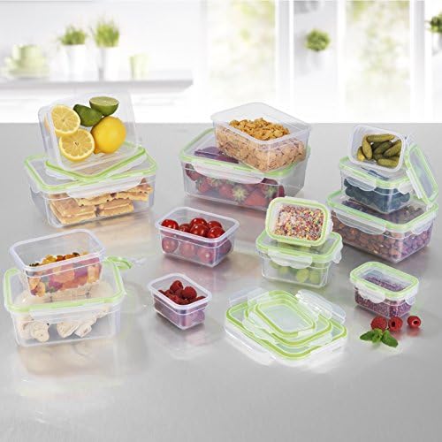 GOURMETmaxx Click-It Food Storage Containers Set of 14 | Suitable for dishwasher, microwave and freezer | BPA-free lid with 4-fold click closure | Stackable inside each other [4 sizes, transparent]