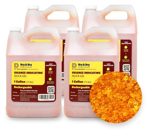 "Dry & Dry" [30 Lbs] Premium Orange Indicating Silica Gel Desiccant Beads(Industry Standard 3-5 Mm) - Rechargeable(4 Gallon) #TOP29