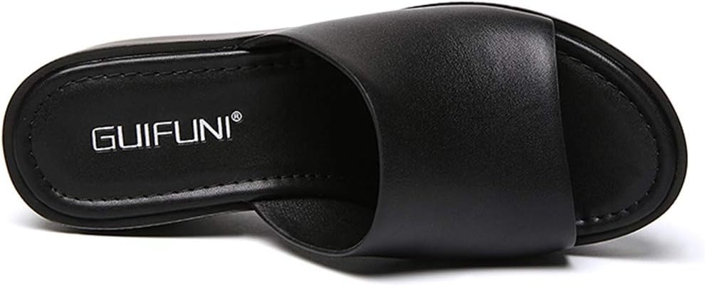 MIOKE Women's Slip On Wedge Slide Sandals Casual Peep Toe Comfort Summer Chunky High Heel Platform Sandal