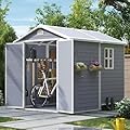 Aoxun 8x6FT Resin Outdoor Storage Shed with Floor, Plastic Garden Shed with Lockable Door and Window, Tools House to Store Patio Furniture, Bike Accessories, Garbage Can and Lawn Mower - Grey