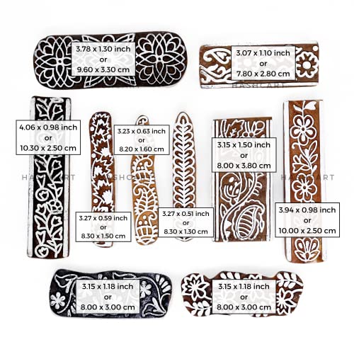 Image of Hashcart | Set of 10 | Multi Design Printing Blocks for Saree Border | Henna Mehndi Hand Printing | Stamps for Scrapbooking | Fabric Textile | Project Making | Art Craft