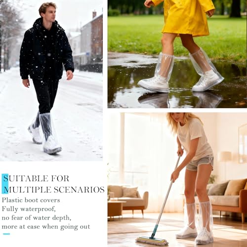 12 Pcs Individually Packaged Long Rain Shoe Covers, Extended Length Clear Adults Shoe Ponchos, Anti-slip Plastic Rain Boot Covers, Perfect for Adults & Disney Trips (Clear Adults L 12Pcs/6Pairs) by Zexfacr - Used condition - Image 7