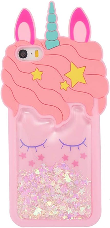 for iPod Touch 7(2019) Case,iFunny Cute 3D Cartoon Animal Quicksand Unicorn Floating Glitter Stars Shockproof Soft Silicone Kawaii Case For iPod Touch 7(2019)/iPod Touch 5 6 (Quicksand Unicorn)