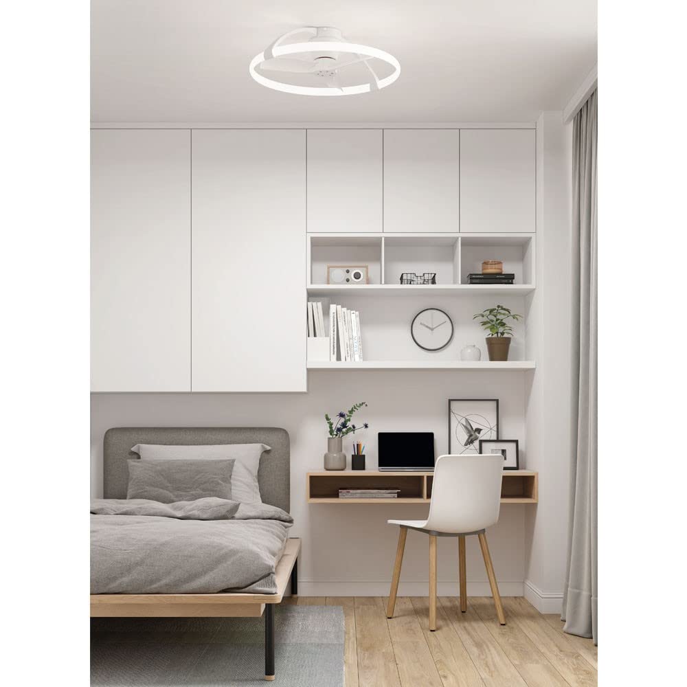 Mantra Nepal Mini Plafoniera LED dimmerabile e ventola reversibile CC da 30 W, bianco, telecomando e controllo APP
