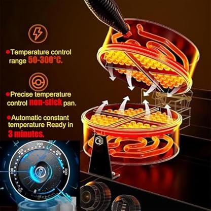 220-V-Ufo-Burger-Maschine, kommerzielle Hamburgerpresse, antihaftbeschichtete elektrische Panini-Presse, 1200-W-Eiswaffeleisen, einstellbare Temperatur 50–300 °C, für Bäckereien, Restaurants – Bild 3