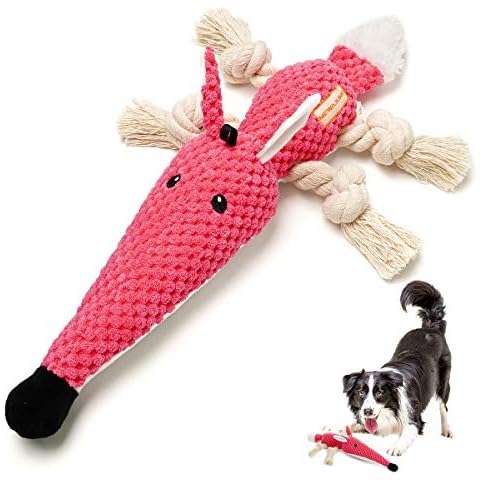 KOL Plush Dog Toy, Squeaky Interactive Puppy Dog Toys with Crinkle Paper, Durable Chew Toys for Small and Medium Dogs with Mouse Shape Cover