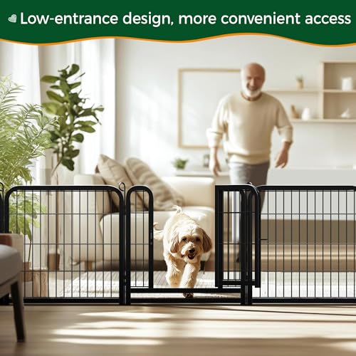 Yaheetech Welpenlaufstall 60cm hoch, 8-teilig Welpenauslauf, flexibel und faltbar, Automatische Verriegelung, Welpengitter für drinnen und draußen, Aufbau werkzeugfrei