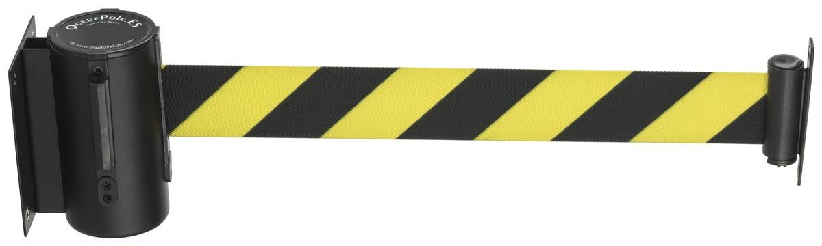 Displays2go Replacement Belts for Wall Mounted Stanchions, Sold in Sets of 2, 8.2’ Length, 3-Way Adaptor – Yellow & Black Diagonal Stripe (WMSTC25BY1)