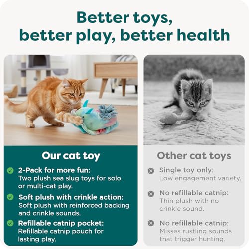 Image of Furhaven 2-Pack Cat Toys w / 2X Catnip Bags for Indoor Cats, Washable & Durable w /Refillable Catnip Pocket - Plush Sea Slug Cat Toy Set - Blue /Tie Dye, Set of 2