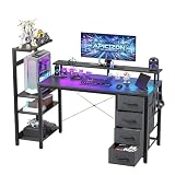 APICIZON Bureau Gaming 130 x 50 cm avec Étagère Réversible, Support Moniteur, LED RGB, Station de Charge avec 2 USB et...